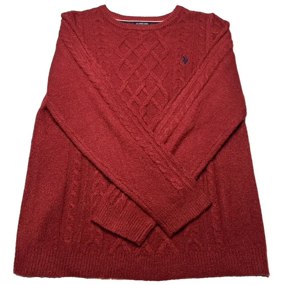 U.S. Polo Assn. men’s Large Red Cable-Knit Crew Pullover Sweater Long Sleeve
